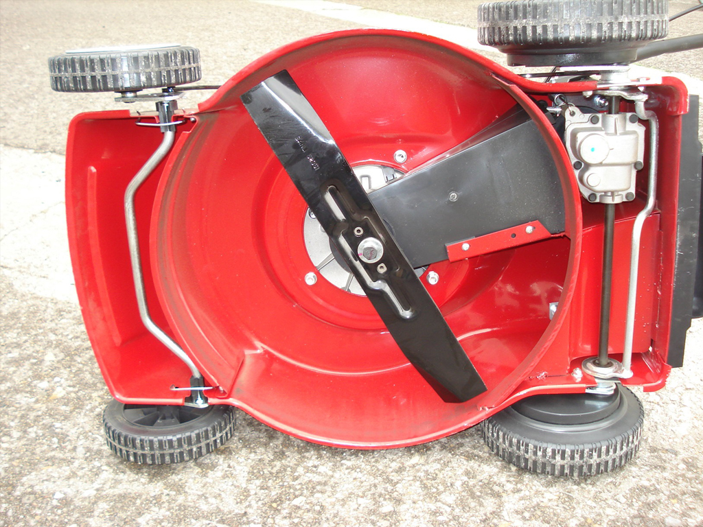 A lawnmower from below